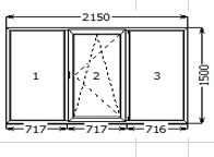 Окно металлопластиковое размером 2150 * 1500 стоимость -3020